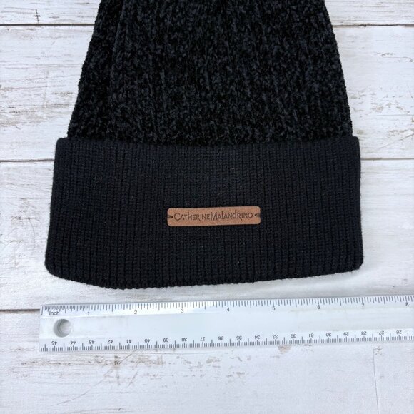 Catherine Malandrino Black Knit Beanie With Faux Fur Pom-Pom O/S NWT - Picture 6 of 7